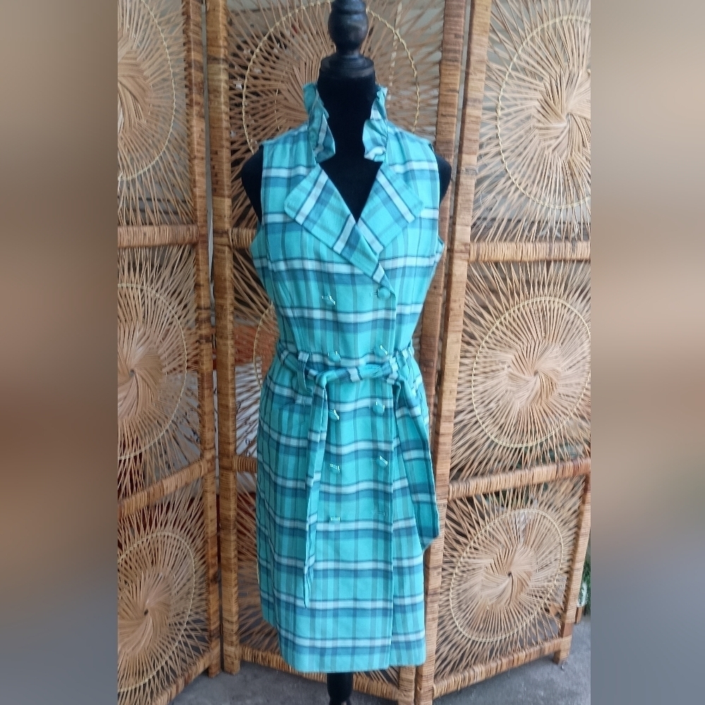 Antonio Melani Sleeveless Plaid Teal Dress_8